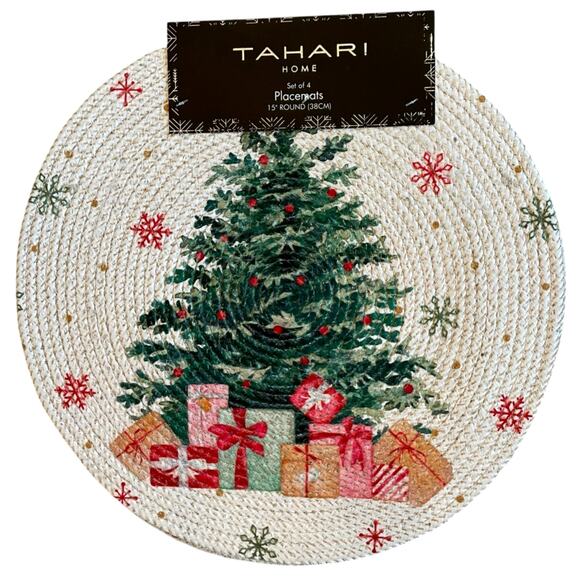 Tahari Christmas Tree & Presents Placemats 15in Set of 4 Holiday Cheer New - Picture 1 of 12